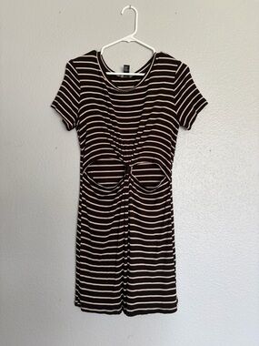 Forever 21 Black & Cream Striped Twist-Front Mini Dress